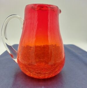 Hand Blown Red Crackle Glass Vase Pitcher